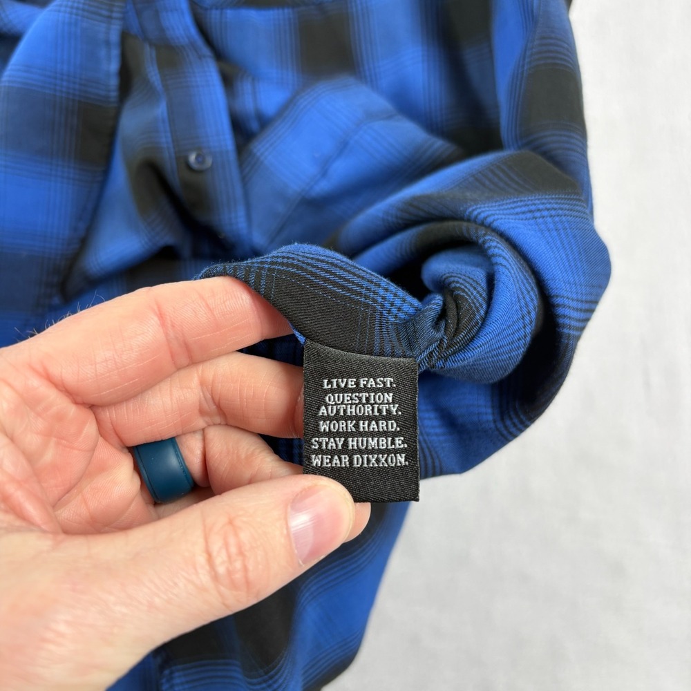 Dixxon Flannel Co Shirt Men XL Blue Plaid Pearl Snap Up City Gardens Bamboo Camp - Picture 8 of 11